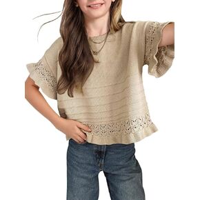 الفتيات الربيع اقتصاص قمم في سن المراهقة الأزياء سترة الخريف الصيف قصيرة الأكمام تكدرت الكروشيه الاطفال عارضة البلوز الأعلى in Kuwait