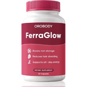 كبسولات دعم الحديد اليومية من FerraGlow مع بيسجليسينات الحديد واللاكتوفيرين وفيتامين C B12 وتركيبة امتصاص لطيفة للنساء لدعم طاقة الشعر الصحي اليومي - 60 قطعة (1) in Kuwait