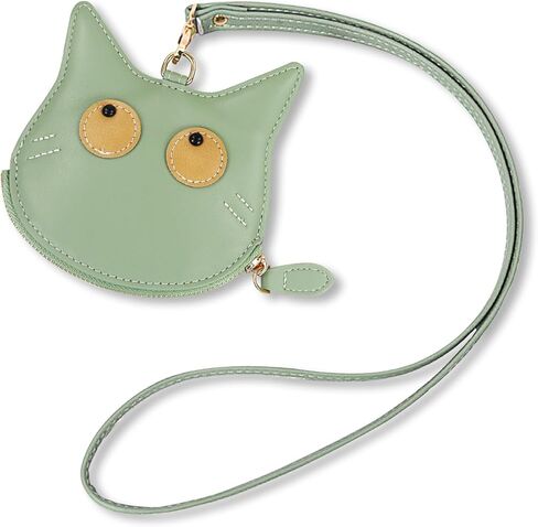 Andiker Coin Purse, Cute Cat Shape Small Wallet with Zipper Closure, PU Leather Keychain Wallet with 40 CM Neck Cord for Women (Black) in Saudi Arabia