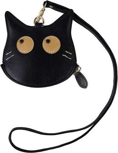 Andiker Coin Purse, Cute Cat Shape Small Wallet with Zipper Closure, PU Leather Keychain Wallet with 40 CM Neck Cord for Women (Black) in Saudi Arabia