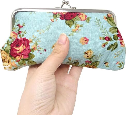 "4PCS Elegant Floral Canvas Coin Purse Kiss Lock Change Purse Vintage Rose Pattern Clasp Closure Wallet for Women, 4 Colors" in Saudi Arabia