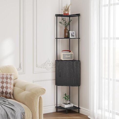65.7" Black Corner Bookshelf with Doors, 5 Tier Tall Corner Cabinet with Storage, Metal & Wood Corner Shelf Unit for Living Room, Bedroom, Kitchen, Bathroom in Saudi Arabia