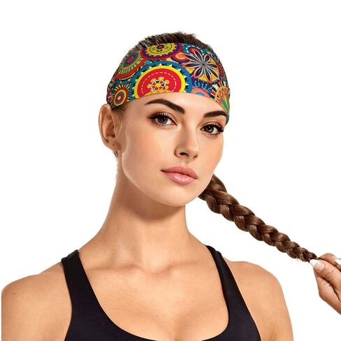 عصابة رأس مرنة للتمرين من Native American Boho للنساء والرجال، عصابات رأس واسعة للنساء عصابات رأس رياضية - رباط شعر رياضي مرن أنيق للياقة اليوغا in Kuwait
