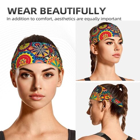 عصابة رأس مرنة للتمرين من Native American Boho للنساء والرجال، عصابات رأس واسعة للنساء عصابات رأس رياضية - رباط شعر رياضي مرن أنيق للياقة اليوغا in Kuwait