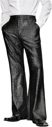 Floerns Men's Metallic Glitter Wide Leg Trousers Performance Shiny Disco Pants in Saudi Arabia