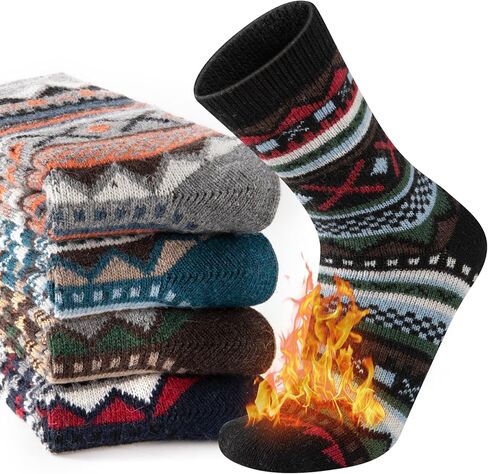 COOVAN Wool Socks Mens Warm Winter Thermal Thick Knit Cozy Soft Crew Boot Socks for Cold Weather (5 Pairs) in Saudi Arabia