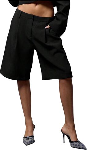 GORGLITTER Women's Pleated Dress Shorts Business Casual Dressy Wide Leg Bermuda Suit Tailored Work Shorts with Pockets in Saudi Arabia