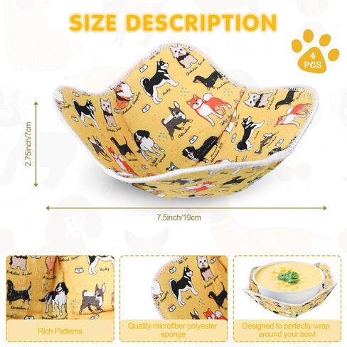 Cunhill Microwave Bowl Holders 4 Pcs Bowl Potholders Hot Holder Multipurpose Hot Heat Proof Plate Holder Pot Holders for Kitchen Supplies(Dog Style, Yellow) in Saudi Arabia