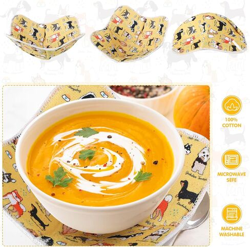 Cunhill Microwave Bowl Holders 4 Pcs Bowl Potholders Hot Holder Multipurpose Hot Heat Proof Plate Holder Pot Holders for Kitchen Supplies(Dog Style, Yellow) in Saudi Arabia