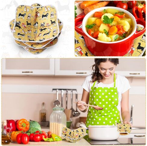 Cunhill Microwave Bowl Holders 4 Pcs Bowl Potholders Hot Holder Multipurpose Hot Heat Proof Plate Holder Pot Holders for Kitchen Supplies(Dog Style, Yellow) in Saudi Arabia