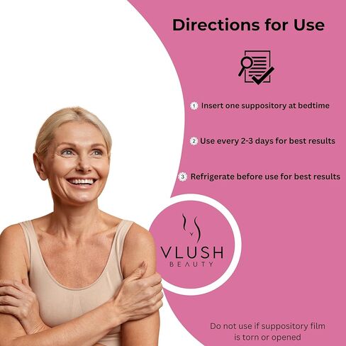 تحاميل مرطبة مهبلية من VLUSH - ترطيب عميق مع حمض الهيالورونيك لجفاف المهبل ودعم انقطاع الطمث والراحة اليومية، مصنوعة في منشأة مسجلة لدى إدارة الغذاء والدواء - خالية من الهرمونات (10 قطع) in Kuwait