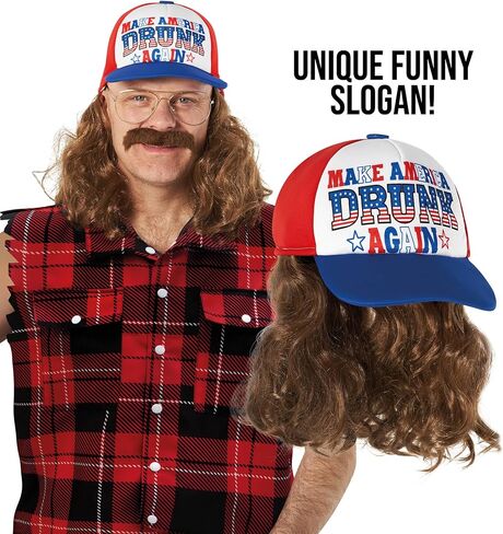Morph Trucker Hat With Hair For Mens Halloween Costumes For Men Hat With Hair Mullet Wigs For Men in Saudi Arabia