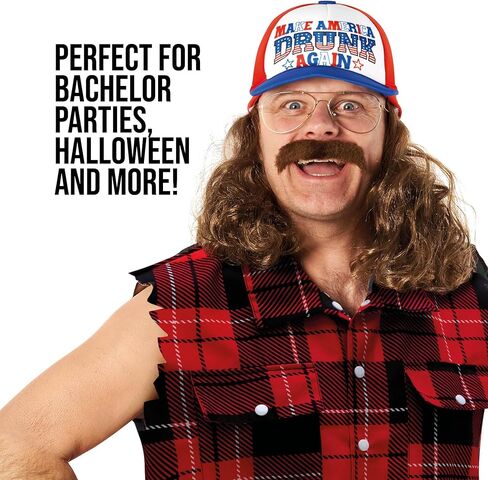 Morph Trucker Hat With Hair For Mens Halloween Costumes For Men Hat With Hair Mullet Wigs For Men in Saudi Arabia