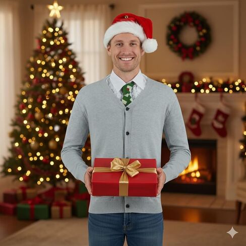 Clark Christmas Costume Clark Cardigan Sweater Christmas Tie Santa Hat with Bell for Adults Halloween Holiday Party in Saudi Arabia