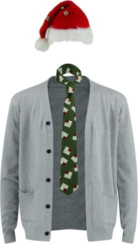 Clark Christmas Costume Clark Cardigan Sweater Christmas Tie Santa Hat with Bell for Adults Halloween Holiday Party in Saudi Arabia