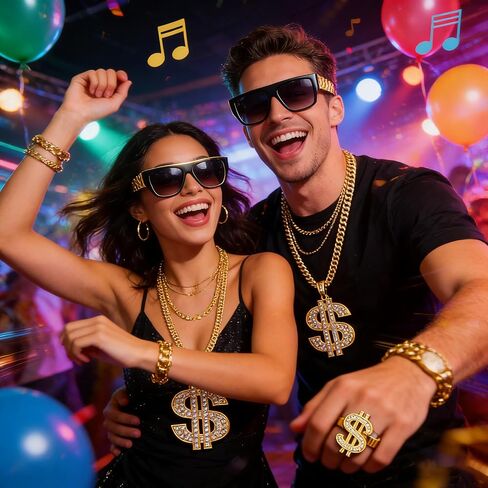 80s 90s إكسسوارات الزي سلسلة ذهبية وهمية الهيب هوب زي اكسسوارات ديسكو اكسسوارات الرجال الدولار قلادة الهذيان الطرف in Kuwait