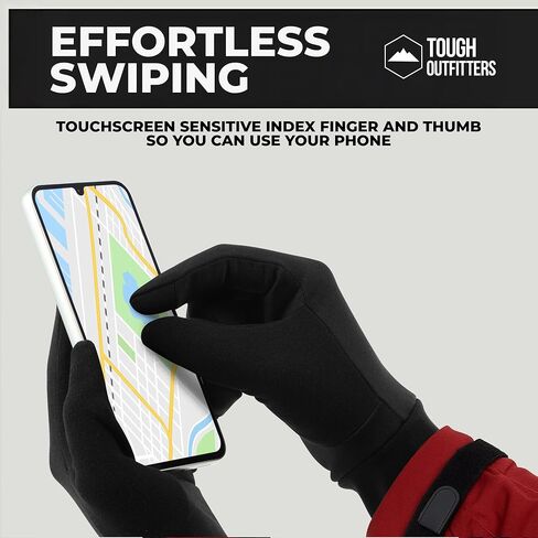 Tough Outfitters Thermal Glove Liners - Hiking Gloves Women Running Gloves Men - Glove Cold Weather - Touchscreen Function in Saudi Arabia