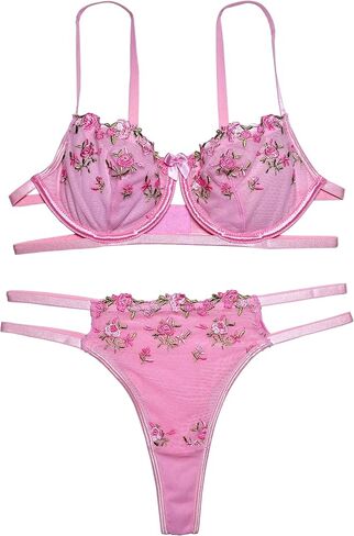 2 Piece Sexy Lingerie for Women, Embroidered Push Up Bra and Panty Set,Cut-Out Lingerie Set for Women in Kuwait