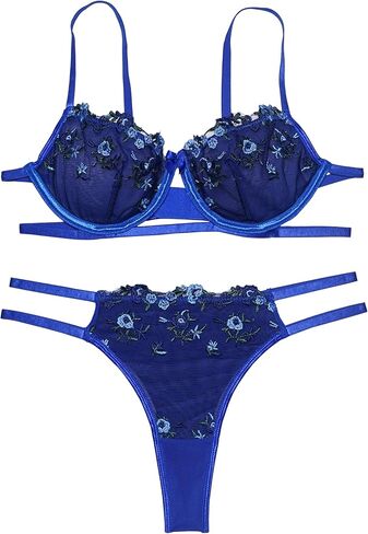 2 Piece Sexy Lingerie for Women, Embroidered Push Up Bra and Panty Set,Cut-Out Lingerie Set for Women in Kuwait