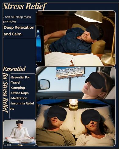 3D Silk Sleep Mask, Eye Pillow for Insomnia Relief (Black) in Saudi Arabia