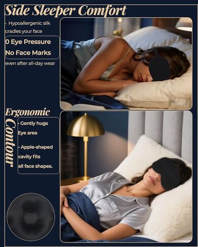 3D Silk Sleep Mask, Eye Pillow for Insomnia Relief (Black) in Saudi Arabia