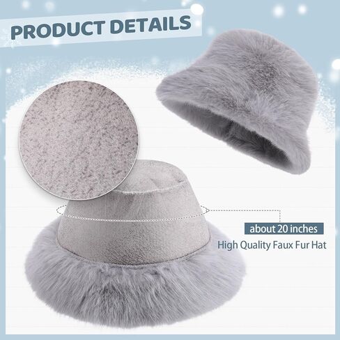 Suhine 4 Pcs Winter Faux Fur Set Fur Collar Fuzzy Bucket Hat Scarf Gloves Boot Cuff Warmer for Women Outdoor Furry Costume in Saudi Arabia