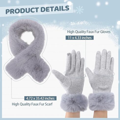 Suhine 4 Pcs Winter Faux Fur Set Fur Collar Fuzzy Bucket Hat Scarf Gloves Boot Cuff Warmer for Women Outdoor Furry Costume in Saudi Arabia