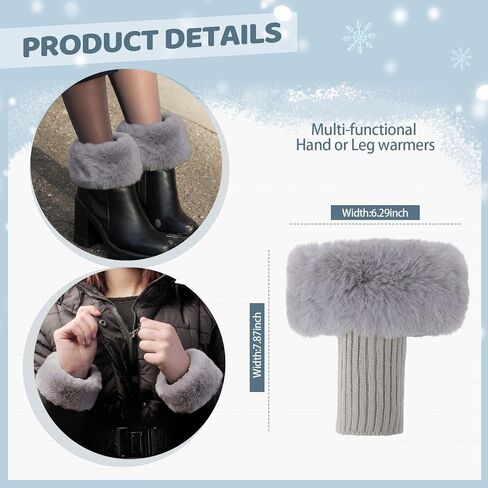 Suhine 4 Pcs Winter Faux Fur Set Fur Collar Fuzzy Bucket Hat Scarf Gloves Boot Cuff Warmer for Women Outdoor Furry Costume in Saudi Arabia
