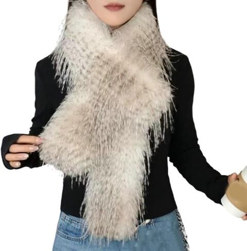Fluffy Faux Fur Scarf for Women Winter Neck Warmer Long Soft Stole Shawl for Party Halloween Costume Dress Up Accessory in Saudi Arabia