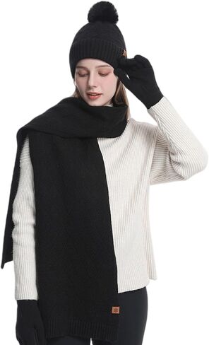 Winter Beanie Hat, Scarf, Gloves Set for Women – Soft, Warm, Touchscreen-Compatible, Fleece-Lined Knit Beanie with Pom Pom in Kuwait