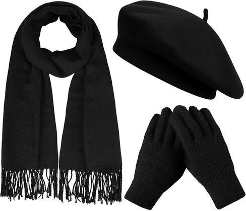 3 Pack Beret Hat Scarf Glove Set French Hat Pashmina Shawl Scarf Winter Gloves Set Women Christmas Clod Weather in Saudi Arabia