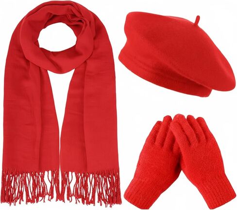 3 Pack Beret Hat Scarf Glove Set French Hat Pashmina Shawl Scarf Winter Gloves Set Women Christmas Clod Weather in Saudi Arabia