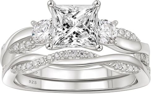 1 CT Moissanite Wedding Rings for Women D Color VVS1 Princess Cut Engagement Ring Bridal Sets Twisted Infinity Bands 925 Sterling Silver in Saudi Arabia