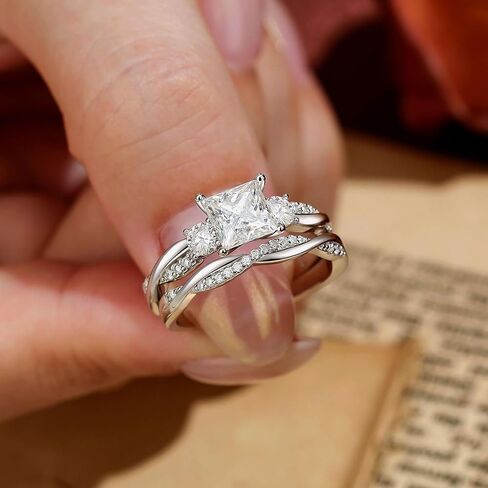 1 CT Moissanite Wedding Rings for Women D Color VVS1 Princess Cut Engagement Ring Bridal Sets Twisted Infinity Bands 925 Sterling Silver in Saudi Arabia
