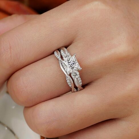 1 CT Moissanite Wedding Rings for Women D Color VVS1 Princess Cut Engagement Ring Bridal Sets Twisted Infinity Bands 925 Sterling Silver in Saudi Arabia