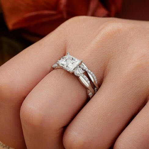 1 CT Moissanite Wedding Rings for Women D Color VVS1 Princess Cut Engagement Ring Bridal Sets Twisted Infinity Bands 925 Sterling Silver in Saudi Arabia