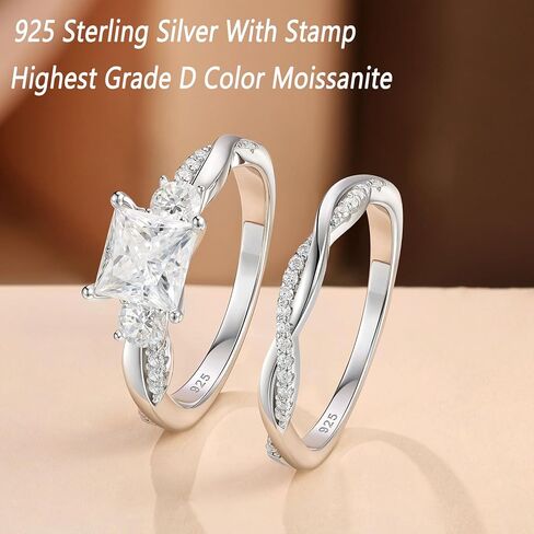 1 CT Moissanite Wedding Rings for Women D Color VVS1 Princess Cut Engagement Ring Bridal Sets Twisted Infinity Bands 925 Sterling Silver in Saudi Arabia