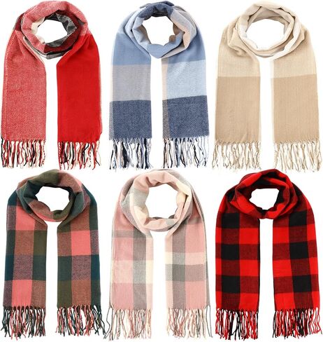 Coume 6 Pcs Women Scarf Women Long Plaid Winter Scarf with Tassel Warm Soft Buffalo Blanket Large Knit Tartan Wrap Shawl Gift in Saudi Arabia