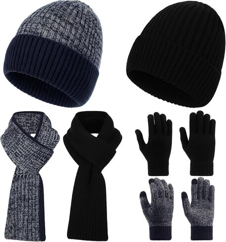 6 Pcs Winter Beanie Hat Scarf Glove Set Men Women Knit Lined Hat Long Scarf Touchscreen Glove 3 in 1 Christmas Gift in Saudi Arabia