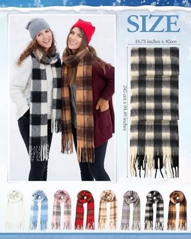 8 Pcs Women Scarf Bulk Christmas Plaid Long Winter Scarves Cashmere Feel Shawl with Tassel Large Chunky Blanket Scarf Warm Thick Wrap Poncho for Women Gifts in Saudi Arabia
