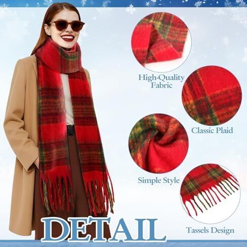 8 Pcs Women Scarf Bulk Christmas Plaid Long Winter Scarves Cashmere Feel Shawl with Tassel Large Chunky Blanket Scarf Warm Thick Wrap Poncho for Women Gifts in Saudi Arabia