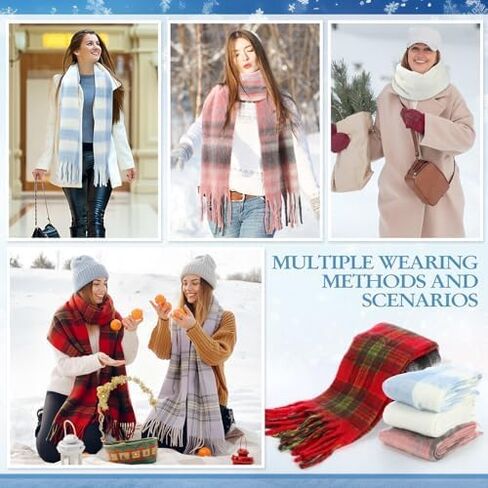8 Pcs Women Scarf Bulk Christmas Plaid Long Winter Scarves Cashmere Feel Shawl with Tassel Large Chunky Blanket Scarf Warm Thick Wrap Poncho for Women Gifts in Saudi Arabia
