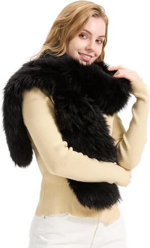 Real Fur Scarf for Women Fox/Raccoon Fur Shawl Long Fluffy Stole Furry Wrap Winter Neck Warmer Scarf in Saudi Arabia