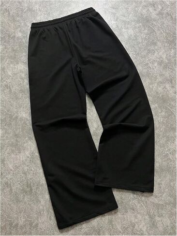 Teen Boys' Y2k Baggy Sweatpants Wide Leg Stripe Track Straight Pants Drawstring Cuffs Loose Fit Pant Black in Saudi Arabia