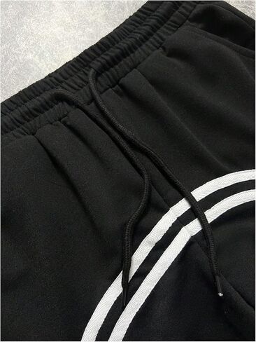 Teen Boys' Y2k Baggy Sweatpants Wide Leg Stripe Track Straight Pants Drawstring Cuffs Loose Fit Pant Black in Saudi Arabia