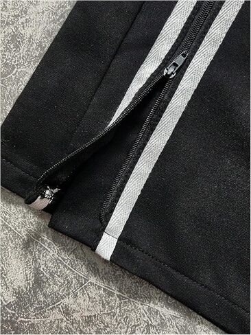 Teen Boys' Y2k Baggy Sweatpants Wide Leg Stripe Track Straight Pants Drawstring Cuffs Loose Fit Pant Black in Saudi Arabia