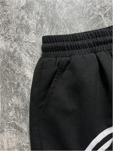 Teen Boys' Y2k Baggy Sweatpants Wide Leg Stripe Track Straight Pants Drawstring Cuffs Loose Fit Pant Black in Saudi Arabia