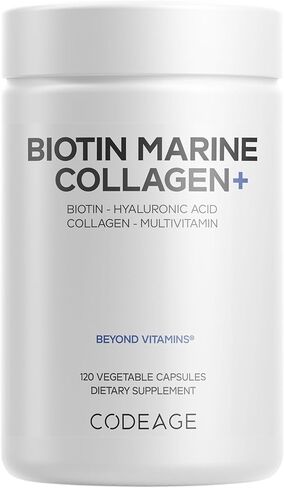 Codeage Biotin Marine Collagen Peptides - Wild-Caught Marine Collagen Types I & III, Biotin, Vitamins C & E, Hyaluronic Acid, Amino Acids, Fruit and Herb Blend, Non-GMO - 120 Capsules in Saudi Arabia
