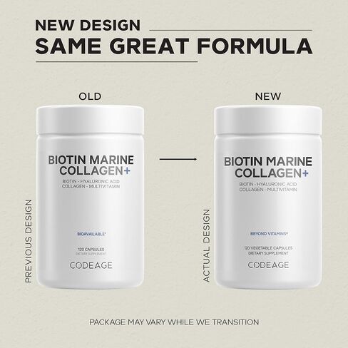 Codeage Biotin Marine Collagen Peptides - Wild-Caught Marine Collagen Types I & III, Biotin, Vitamins C & E, Hyaluronic Acid, Amino Acids, Fruit and Herb Blend, Non-GMO - 120 Capsules in Saudi Arabia