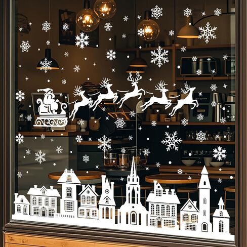 Christmas Snowflake Window Clings Stickers for Glass 146pcs Window Decorations with Christmas Characters & Snowflakes Double-Sided Xmas Frozen Theme Party Supplies Blue Santa Claus for Holiday Party in Saudi Arabia
